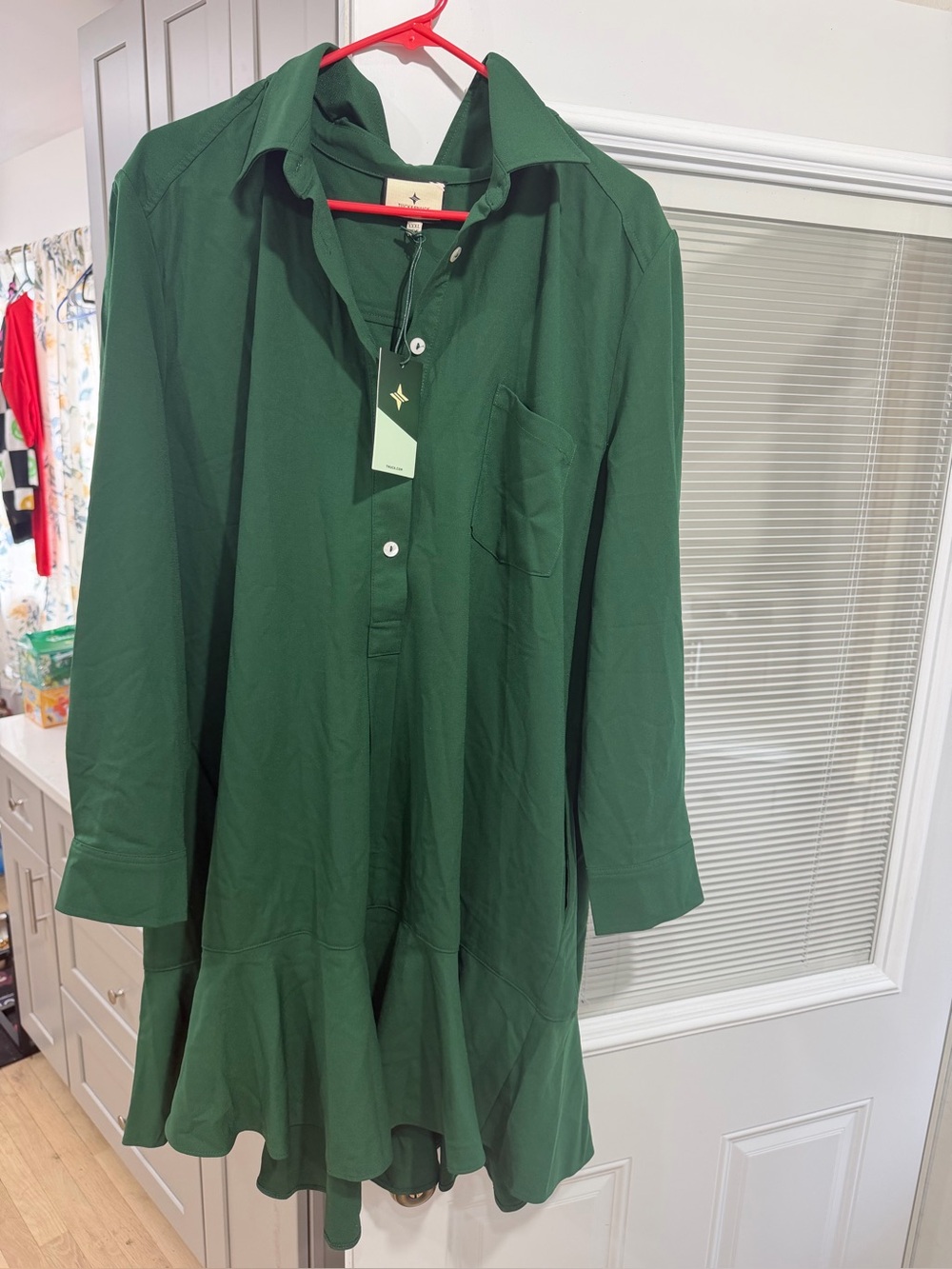 Tuckernuck Women’s Dark Green Ruffle-Hem Shirt Dress